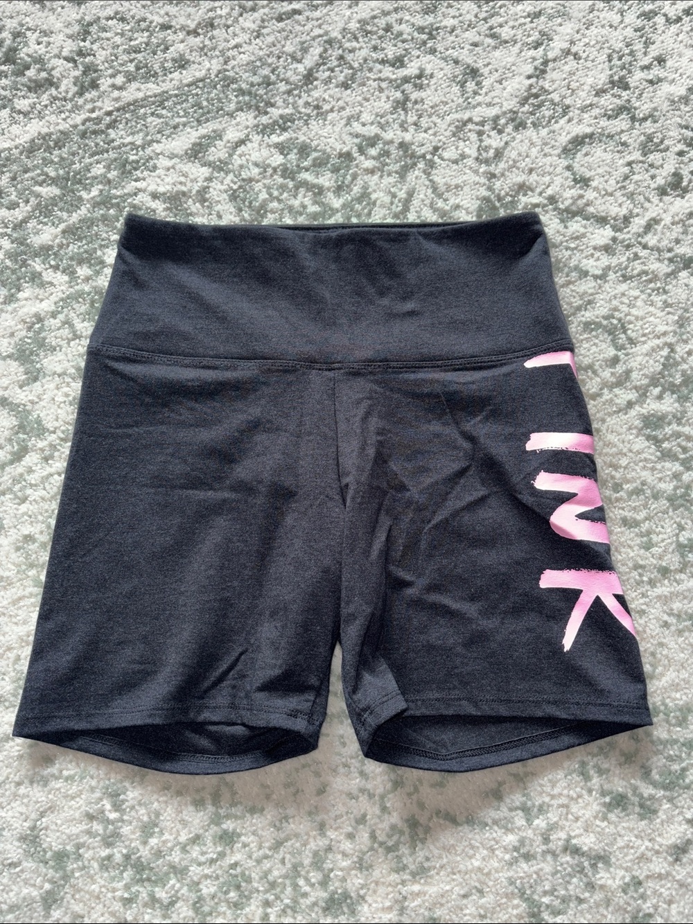 PINK Victoria's Secret Black High-Rise Bike Shorts with Pink Side Script